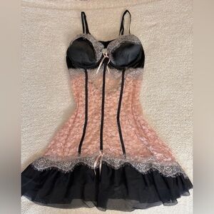 y2k babydoll lace slip dress , black & pink (Native Intimates)